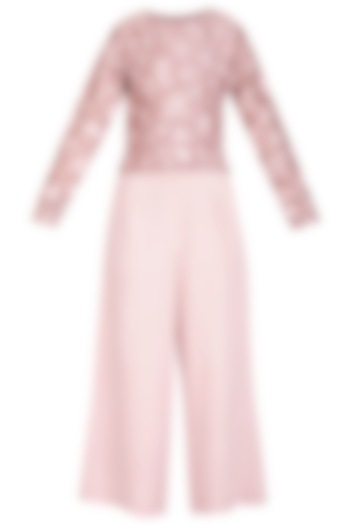 Mauve Embroidered Boxy Top With Blush Pink Culotte Pants by Mishru