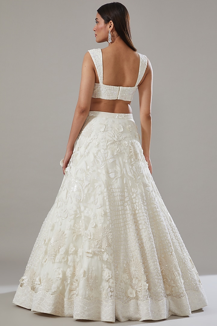 Ivory Georgette Hand Embroidered Bridal Lehenga Set by Mishru at Pernia's Pop Up Shop