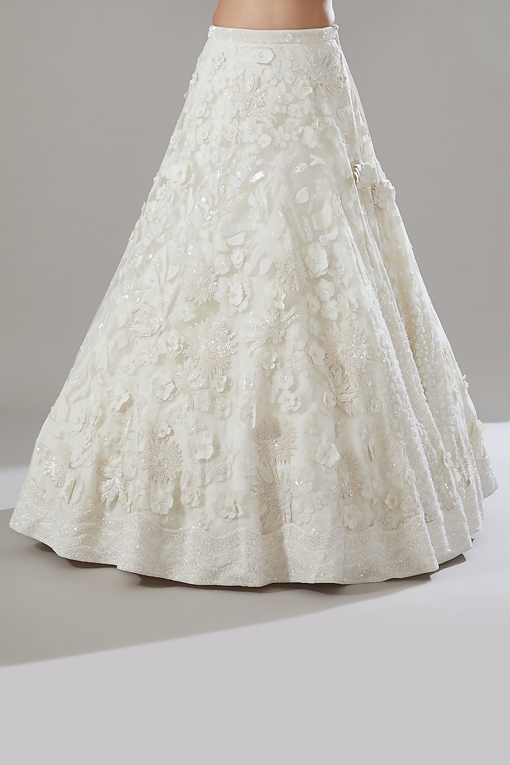 Ivory Georgette Hand Embroidered Bridal Lehenga Set by Mishru at Pernia's Pop Up Shop