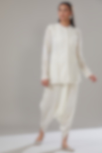 Ivory Georgette Embroidered Jacket Set by Mishru at Pernia's Pop Up Shop