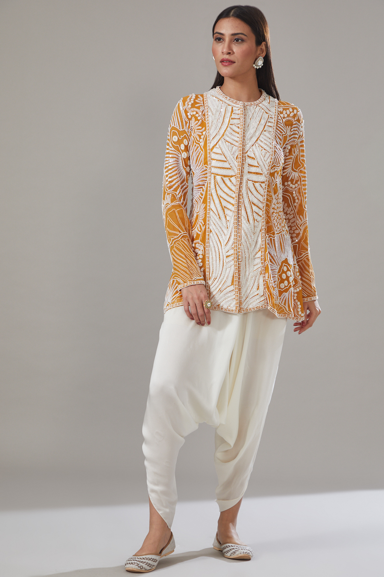 Orange Georgette Embroidered Jacket Set by Mishru at Pernia's Pop Up Shop