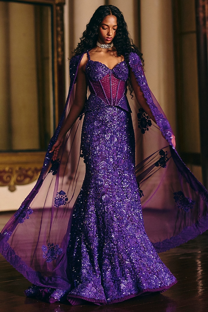 Purple Tulle Fish-Cut Skirt Set by Mishru at Pernia's Pop Up Shop