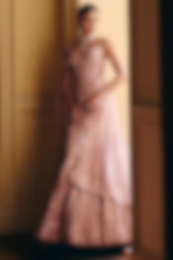 Muted Pink Tulle Fish-Cut Bridal Lehenga Set by Mishru at Pernia's Pop Up Shop