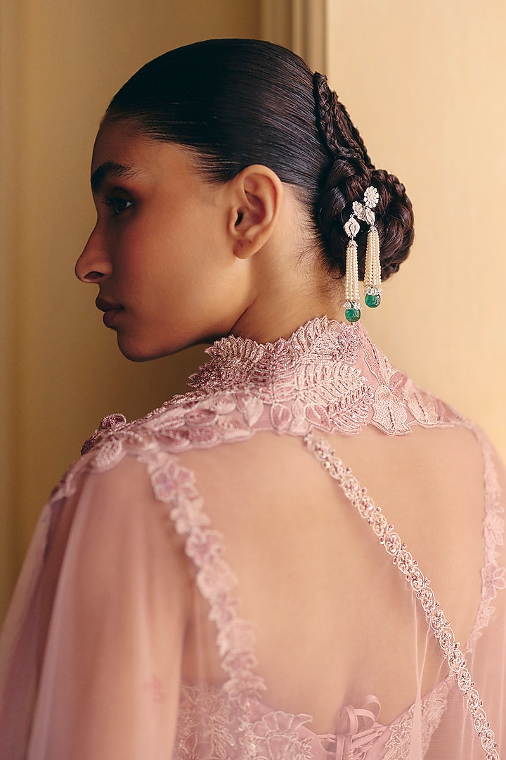 Muted Pink Tulle Fish-Cut Bridal Lehenga Set by Mishru at Pernia's Pop Up Shop