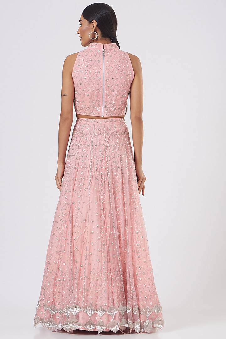 Pink Embroidered Bridal Lehenga Set by Mishru at Pernia's Pop Up Shop