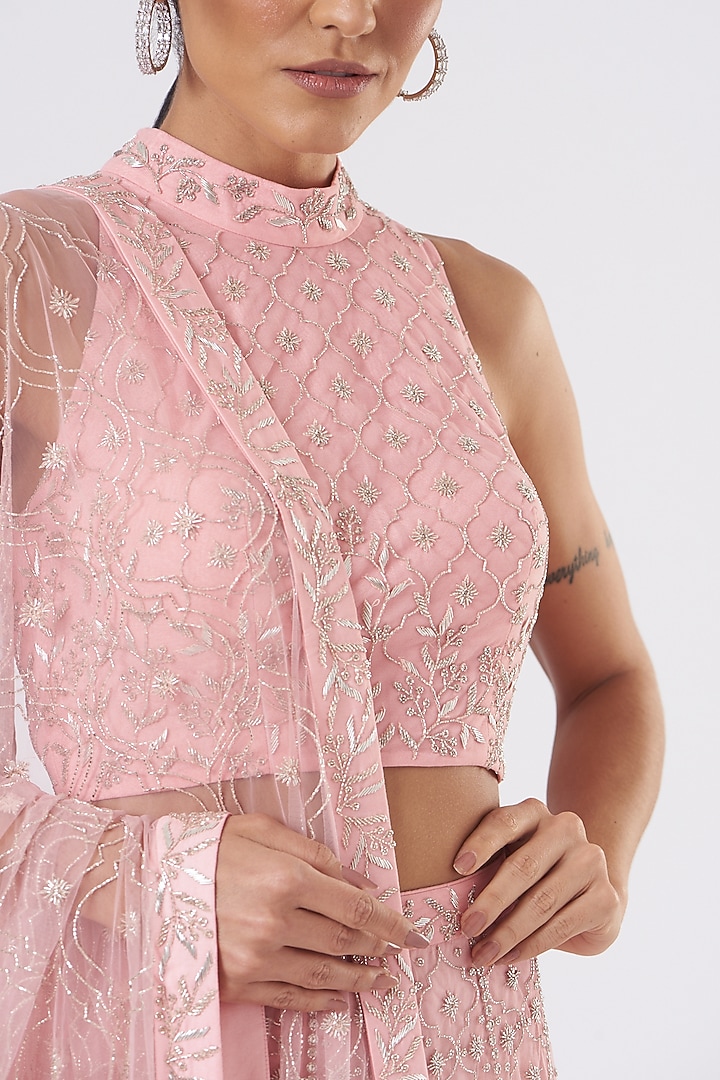 Pink Embroidered Bridal Lehenga Set by Mishru at Pernia's Pop Up Shop