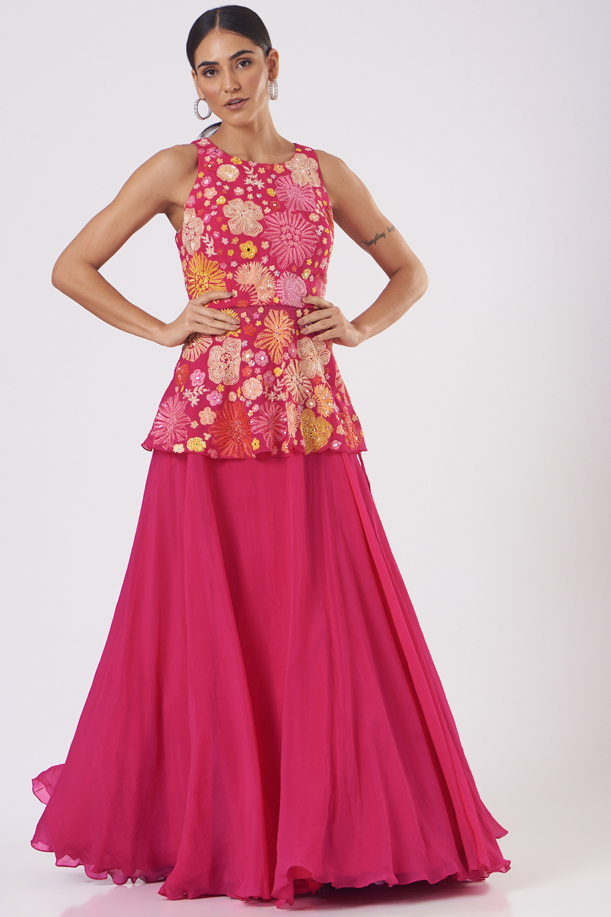 Pink Organza Lehenga Set by Mishru