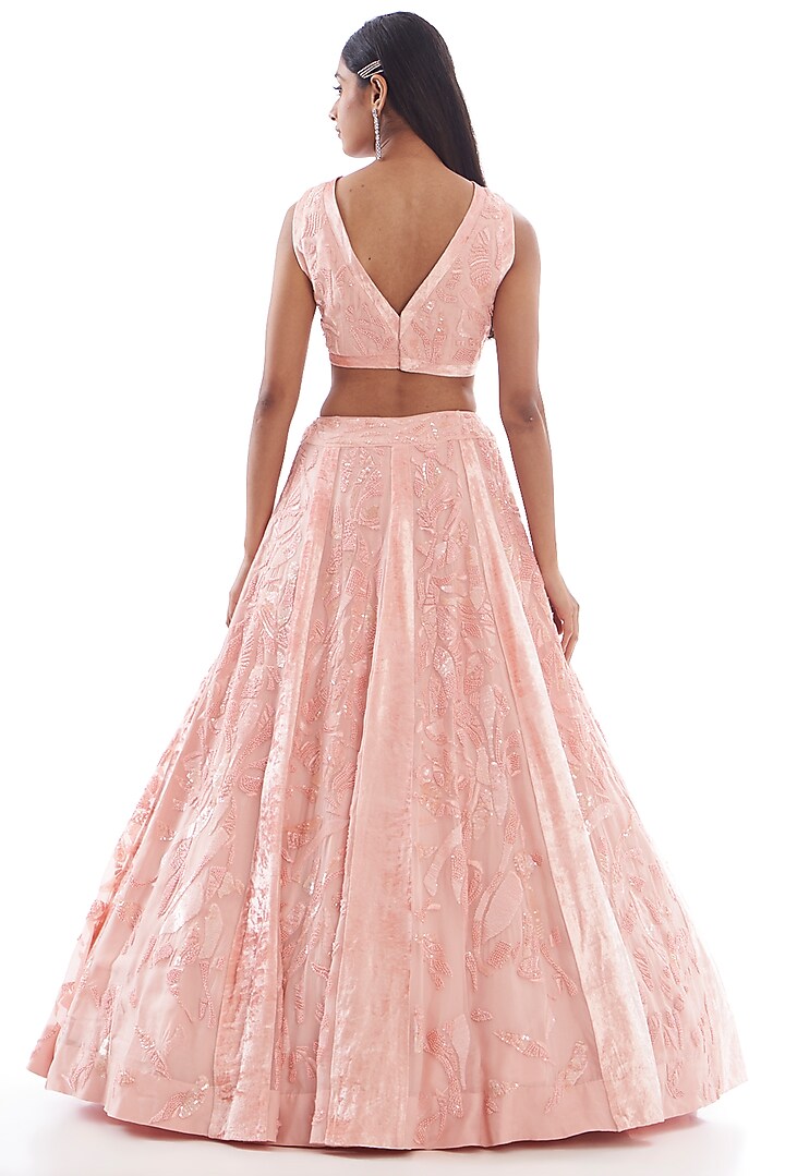 Pink Organza & Velvet Embroidered Bridal Lehenga Set by Mishru at Pernia's Pop Up Shop
