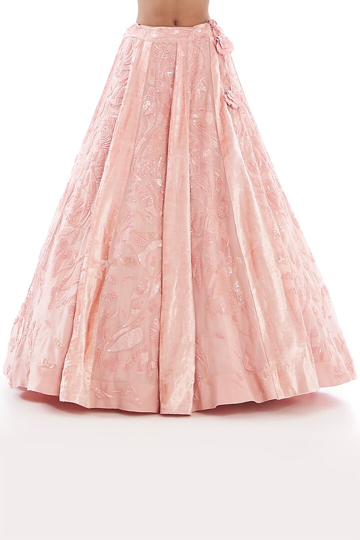 Pink Organza & Velvet Embroidered Bridal Lehenga Set by Mishru at Pernia's Pop Up Shop