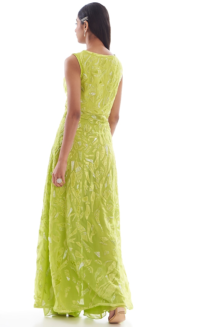 Green Organza Embroidered Jacket Set by Mishru at Pernia's Pop Up Shop