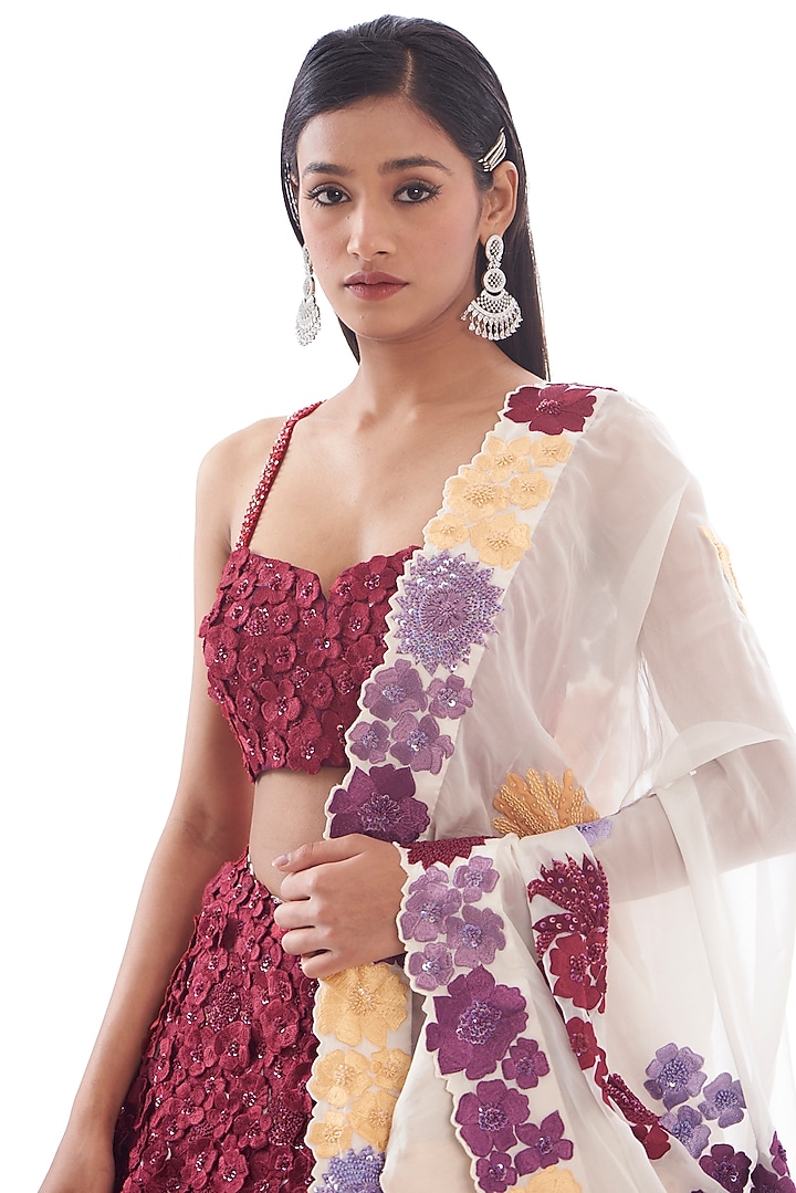 Multi-Colored Organza Embroidered Bridal Lehenga Set by Mishru at Pernia's Pop Up Shop