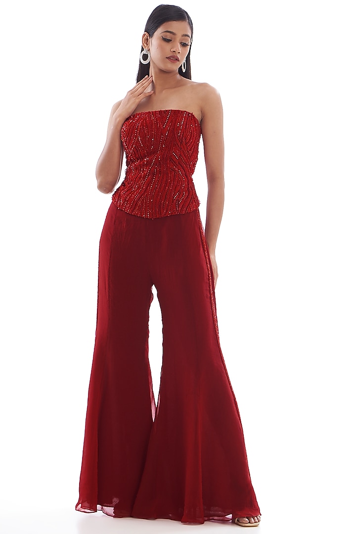 Red Organza Pant Set by Mishru at Pernia's Pop Up Shop