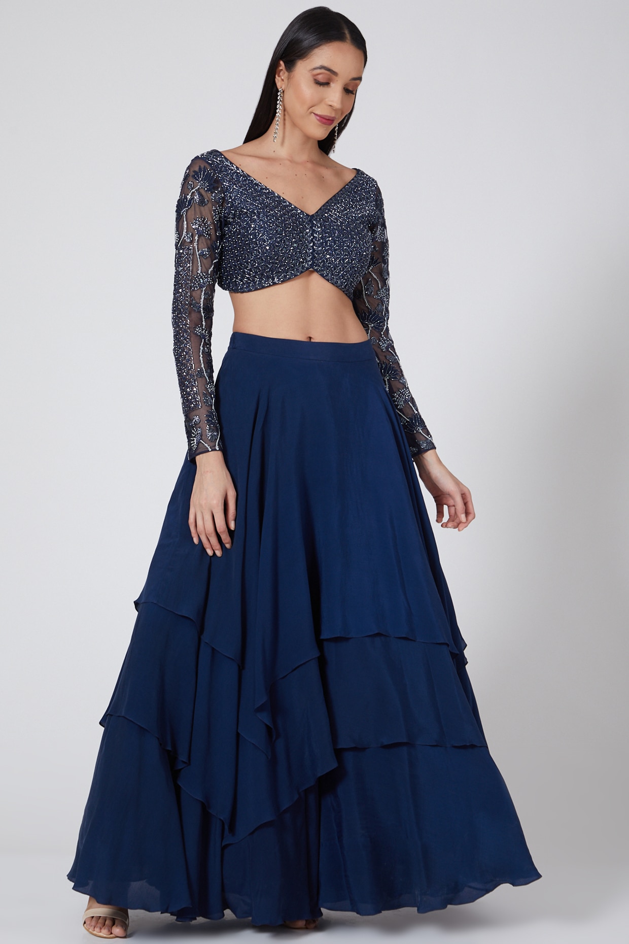 Navy Blue Embroidered Skirt Set by Mishru at Pernia s Pop Up Shop 2024