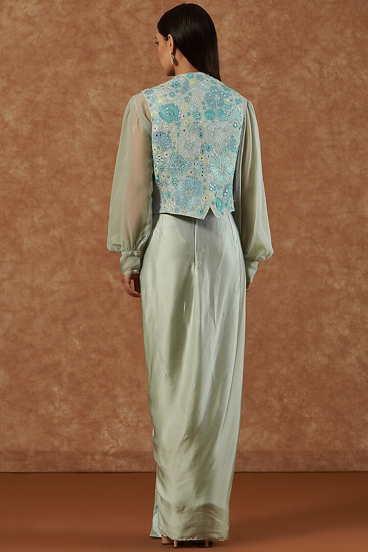 Mint Satin Pleated Skirt Set by Mishru at Pernia's Pop Up Shop