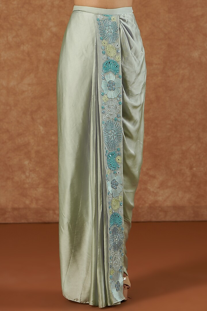 Mint Satin Pleated Skirt Set by Mishru at Pernia's Pop Up Shop