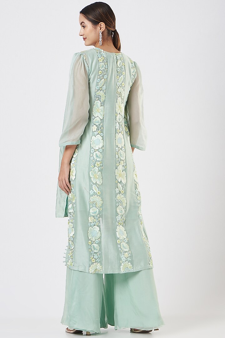Mint Green Embroidered Kurta Set by Mishru at Pernia's Pop Up Shop