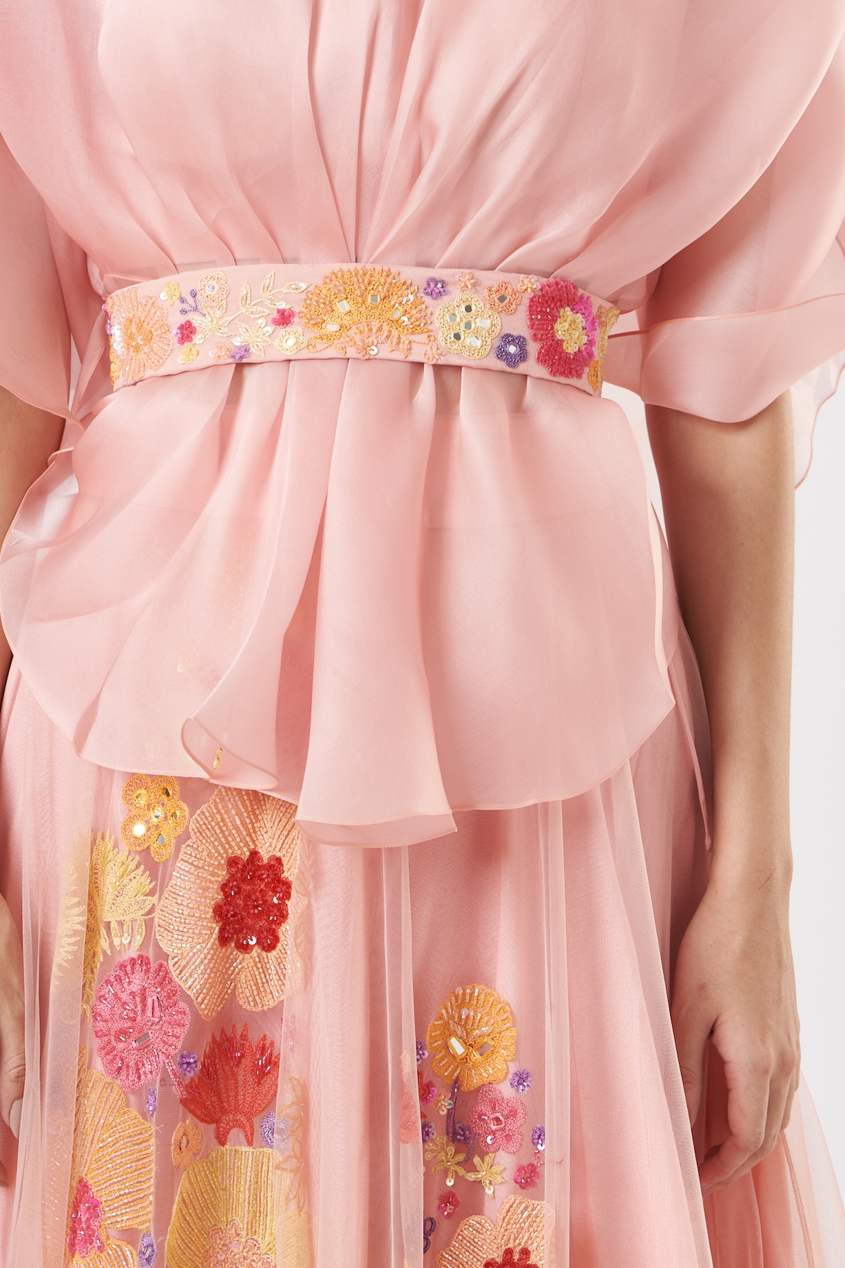 Blush Pink Georgette Lehenga Set Design by Mishru at Pernia's Pop Up Shop  2024