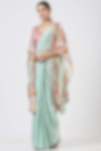 Mint Green Crepe Pre-Draped Saree by Mishru