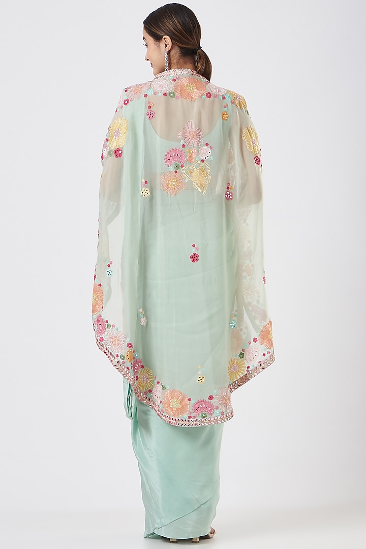 Mint Green Crepe Pre-Draped Wedding Saree by Mishru at Pernia's Pop Up Shop