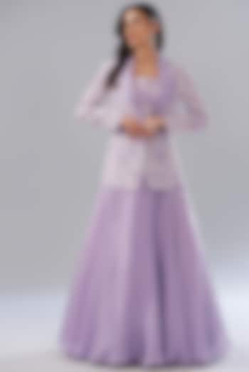 Lilac Organza Skirt Set by Mishru