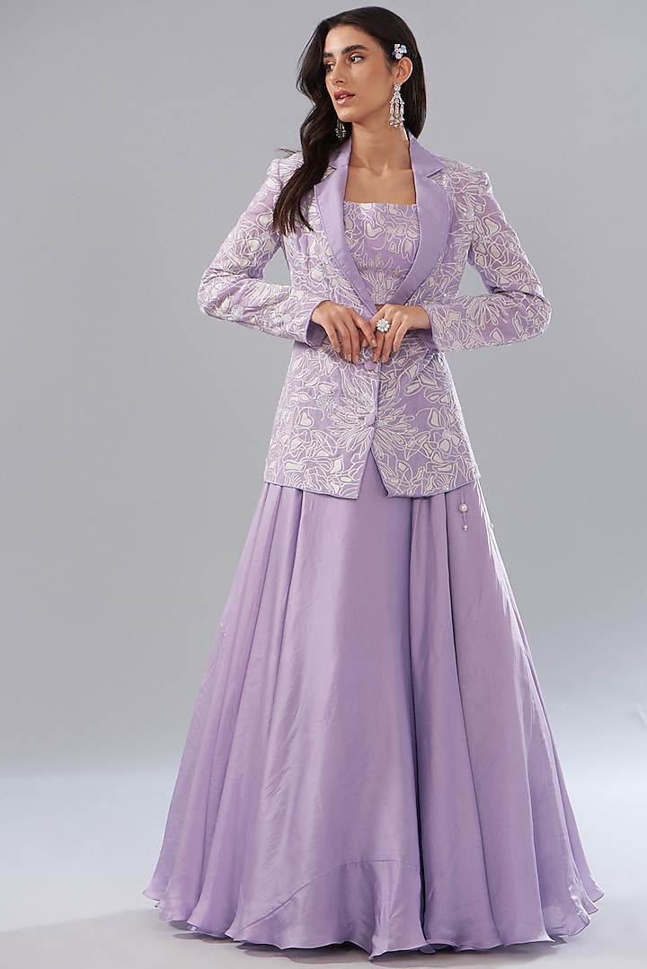 Lilac Organza Skirt Set by Mishru at Pernia's Pop Up Shop