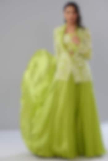 Green Organza Skirt Set by Mishru