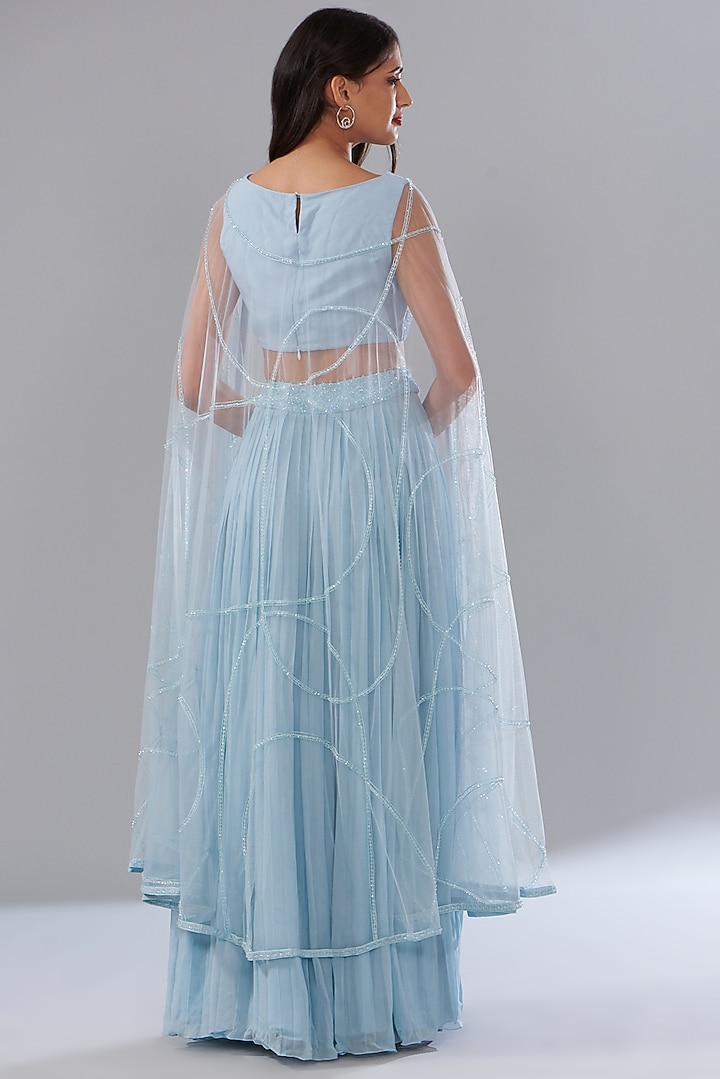 Blue Georgette Pleated Skirt Set by Mishru at Pernia's Pop Up Shop