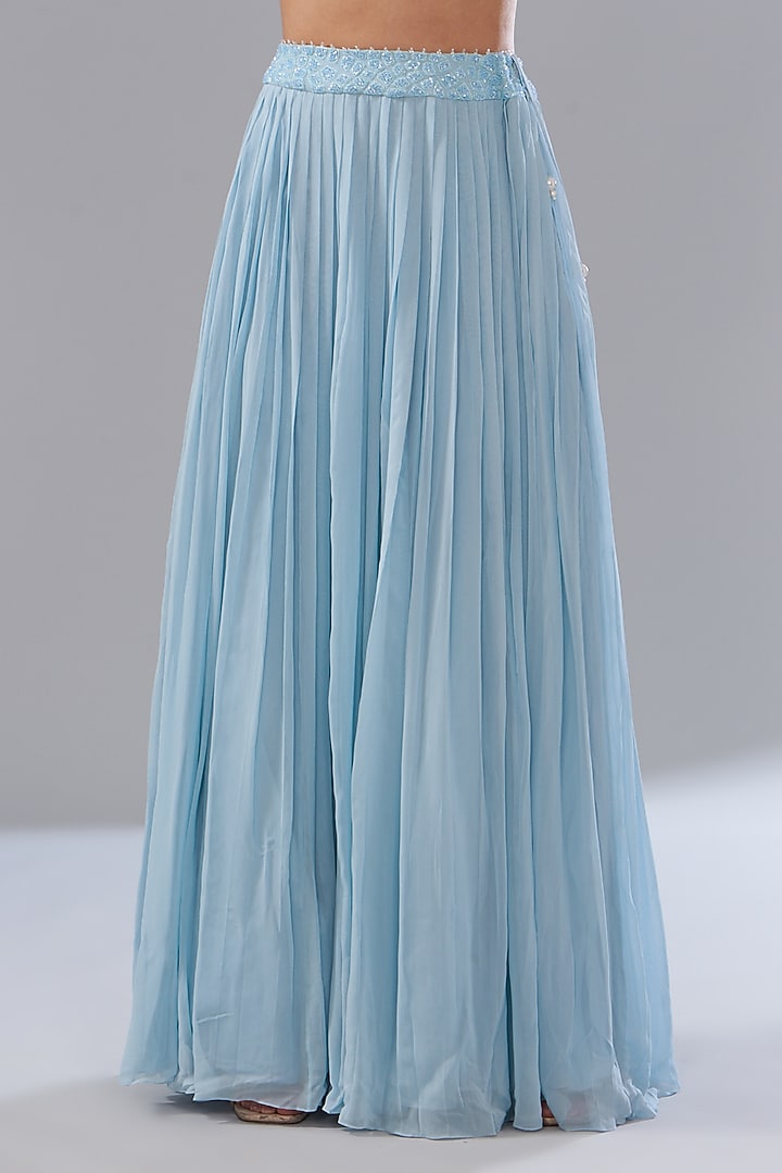 Blue Georgette Pleated Skirt Set by Mishru at Pernia's Pop Up Shop