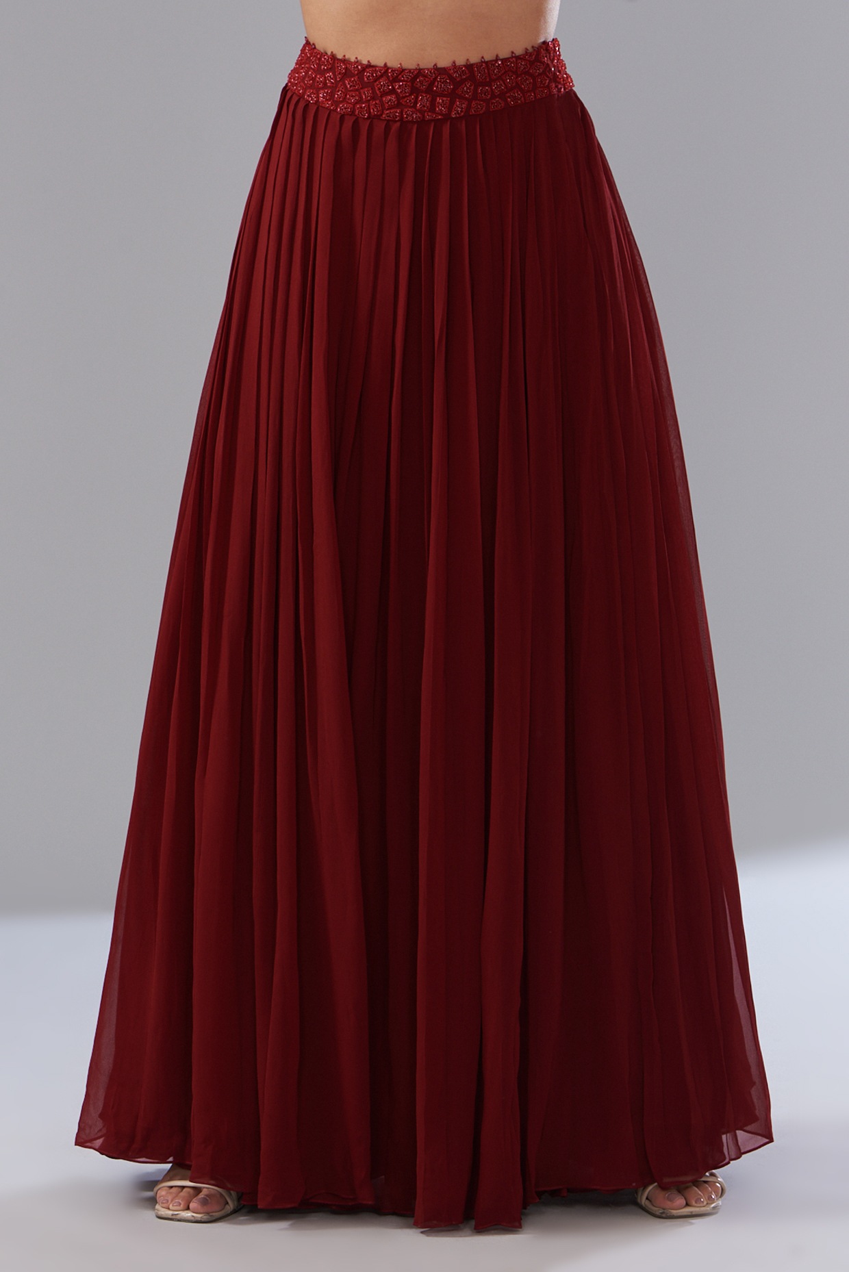 Dark red pleated skirt best sale