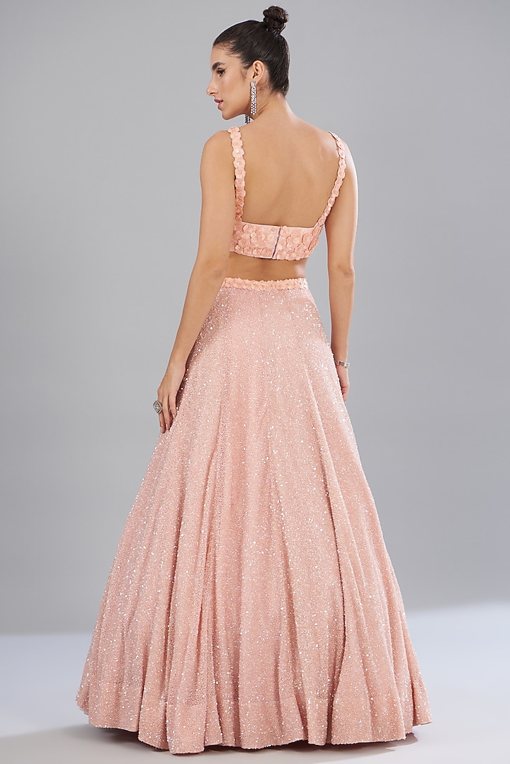 Pink Tulle Hand Embroidered Bridal Lehenga Set by Mishru at Pernia's Pop Up Shop