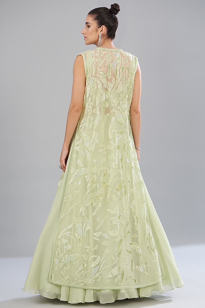 Green Organza Embroidered Jacket Bridal Lehenga Set by Mishru at Pernia's Pop Up Shop