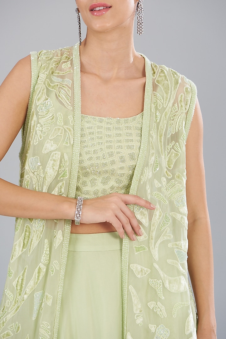 Green Organza Embroidered Jacket Bridal Lehenga Set by Mishru at Pernia's Pop Up Shop