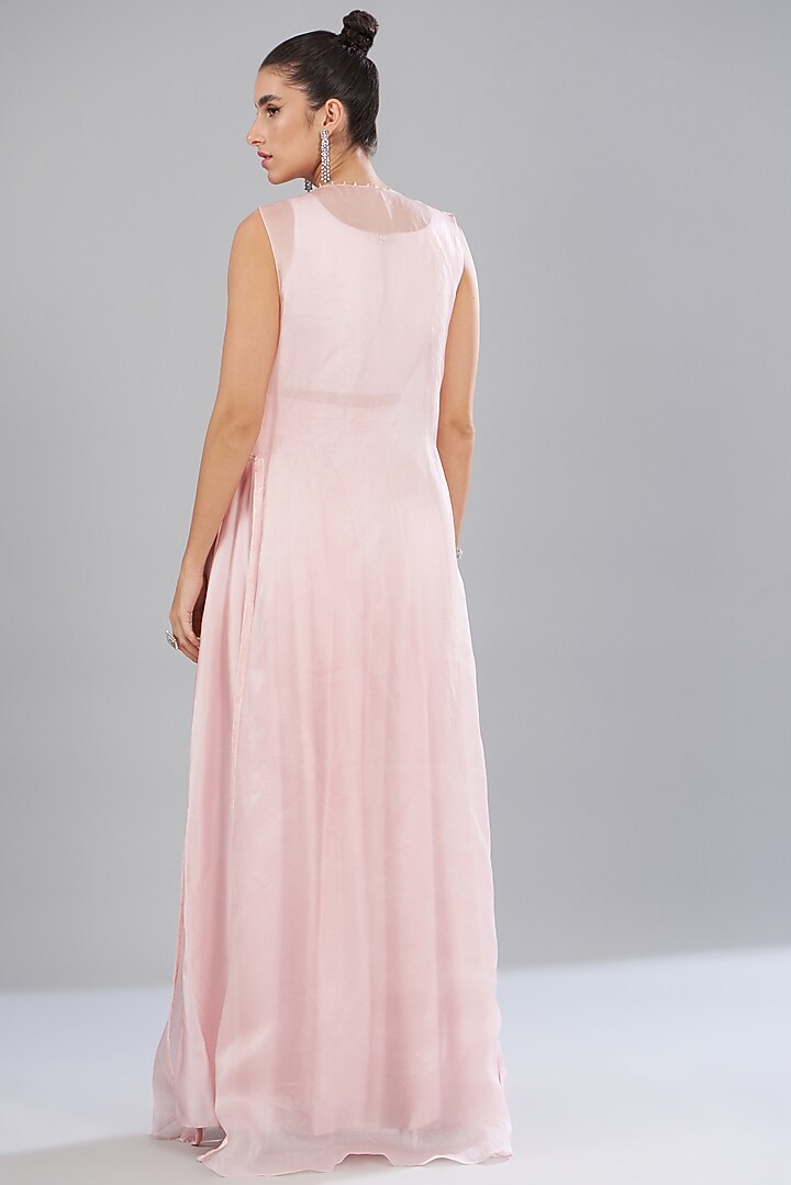 Blush Pink Organza & Satin Cape Set by Mishru at Pernia's Pop Up Shop