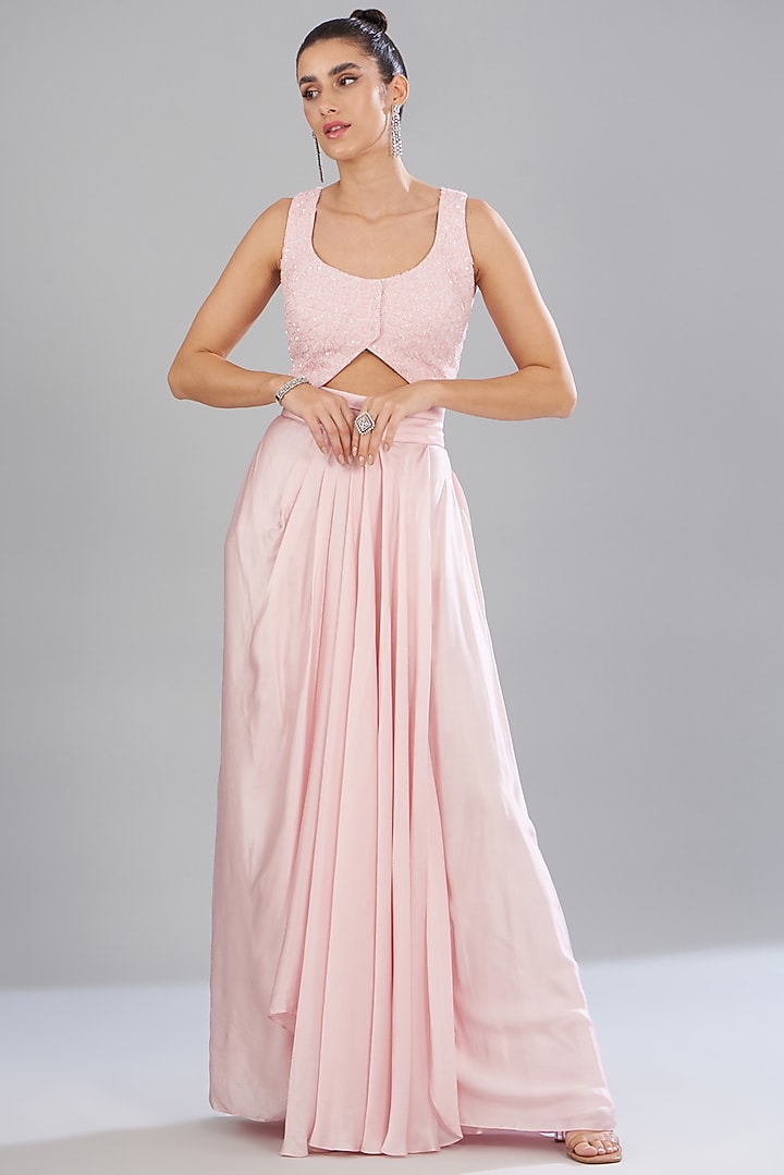 Blush Pink Organza & Satin Cape Set by Mishru at Pernia's Pop Up Shop
