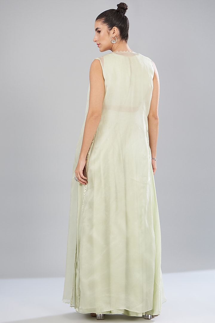 Green Organza & Satin Cape Set by Mishru at Pernia's Pop Up Shop