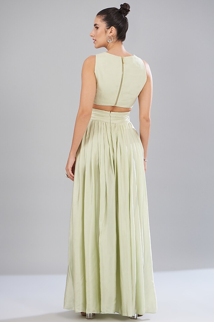 Green Organza & Satin Cape Set by Mishru at Pernia's Pop Up Shop