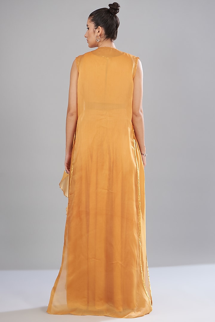 Orange Organza & Satin Cape Set by Mishru at Pernia's Pop Up Shop