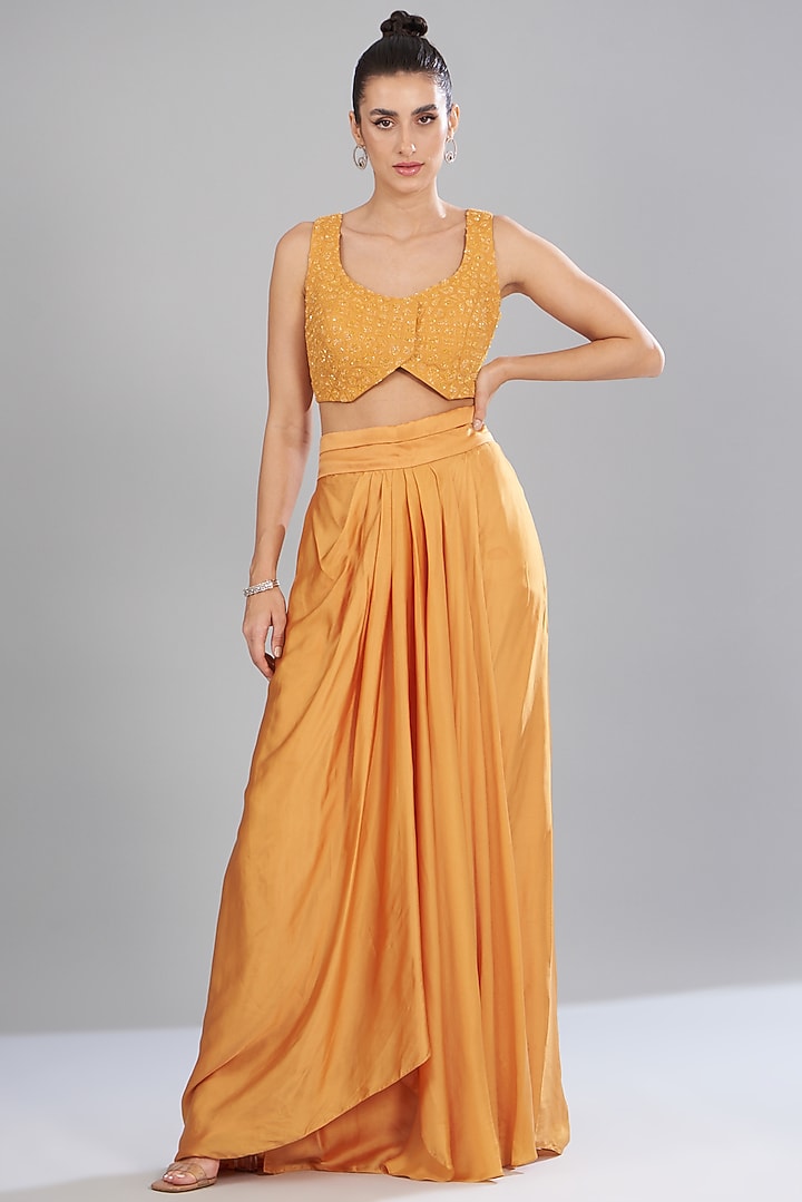 Orange Organza & Satin Cape Set by Mishru at Pernia's Pop Up Shop