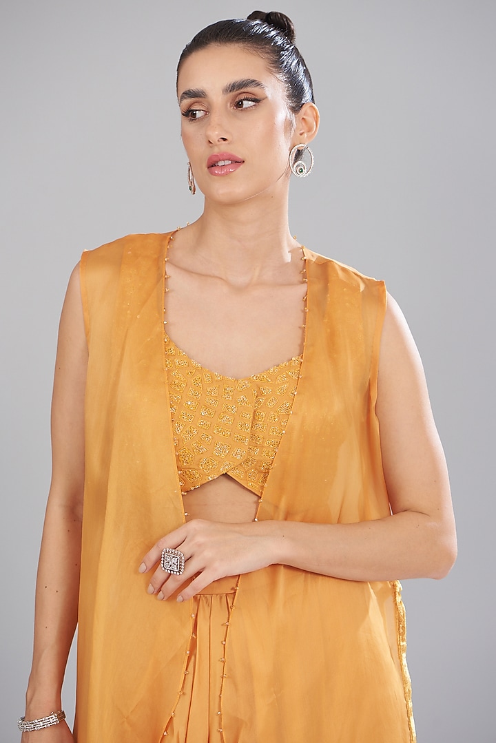 Orange Organza & Satin Cape Set by Mishru at Pernia's Pop Up Shop