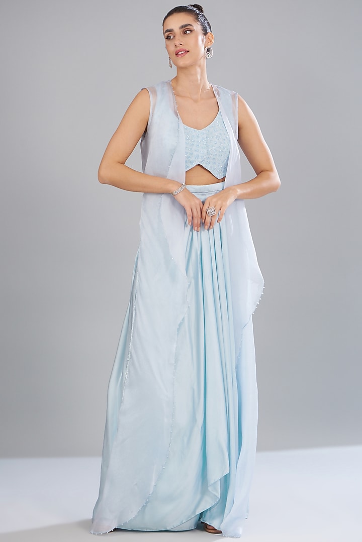 Blue Organza & Satin Cape Set by Mishru at Pernia's Pop Up Shop