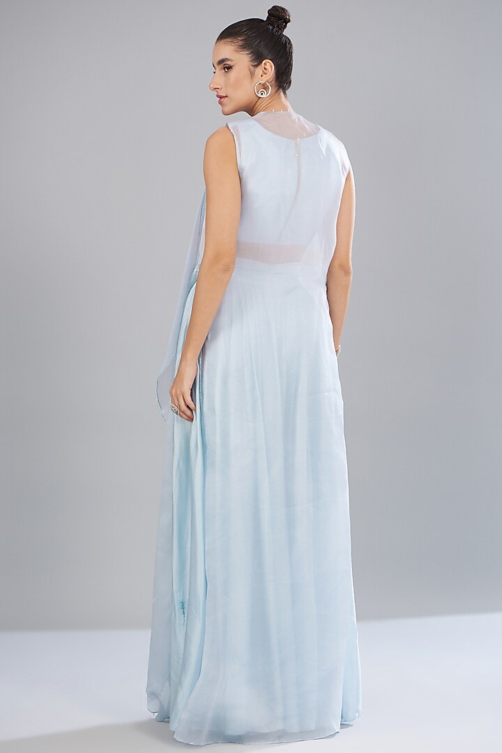 Blue Organza & Satin Cape Set by Mishru at Pernia's Pop Up Shop