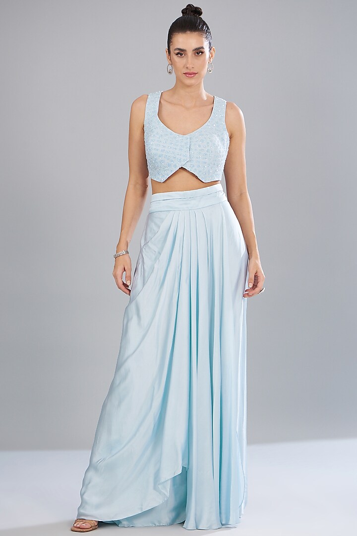 Blue Organza & Satin Cape Set by Mishru at Pernia's Pop Up Shop