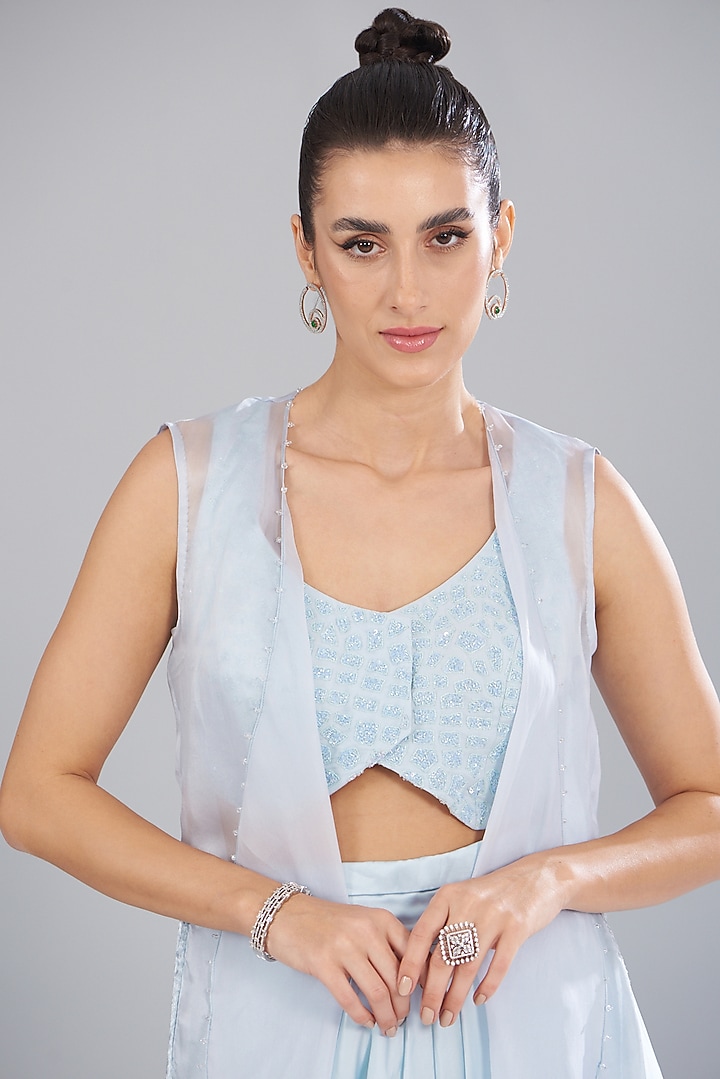 Blue Organza & Satin Cape Set by Mishru at Pernia's Pop Up Shop