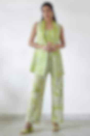 Lime Green Organza Embroidered Co-Ord Set by Mishru at Pernia's Pop Up Shop
