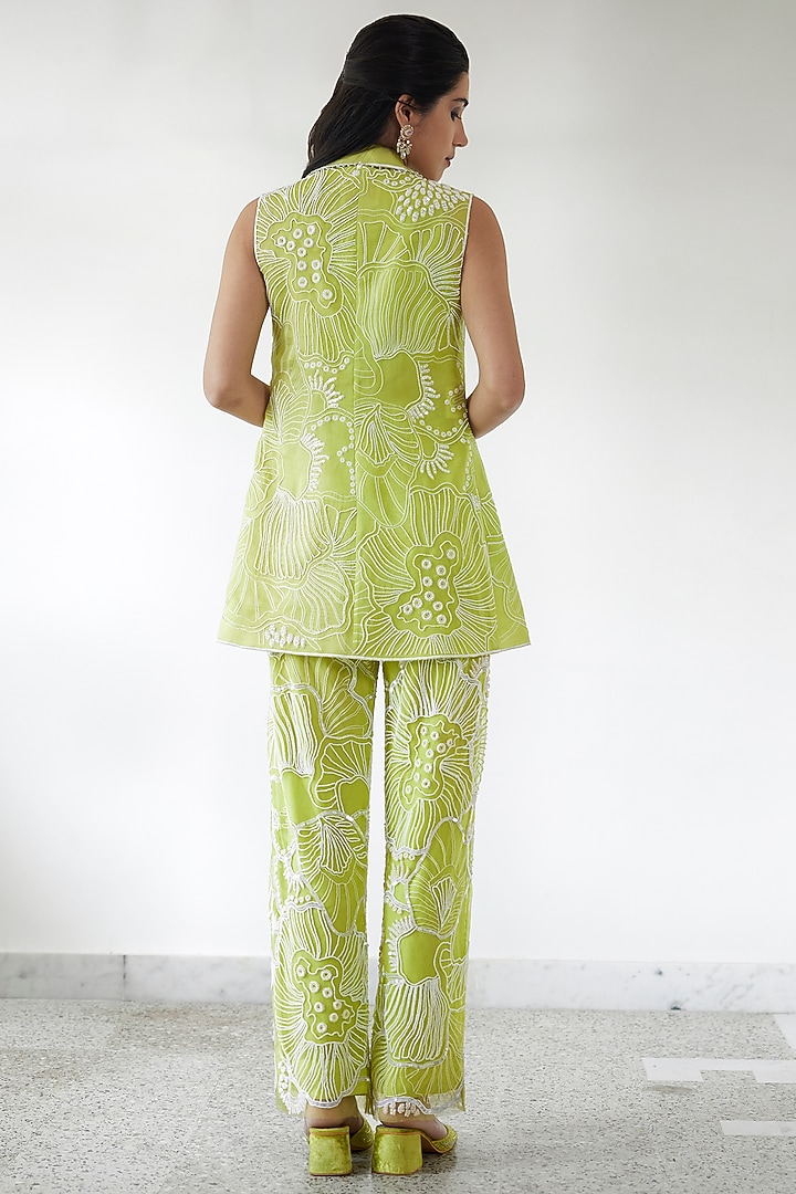Lime Green Organza Embroidered Co-Ord Set by Mishru at Pernia's Pop Up Shop