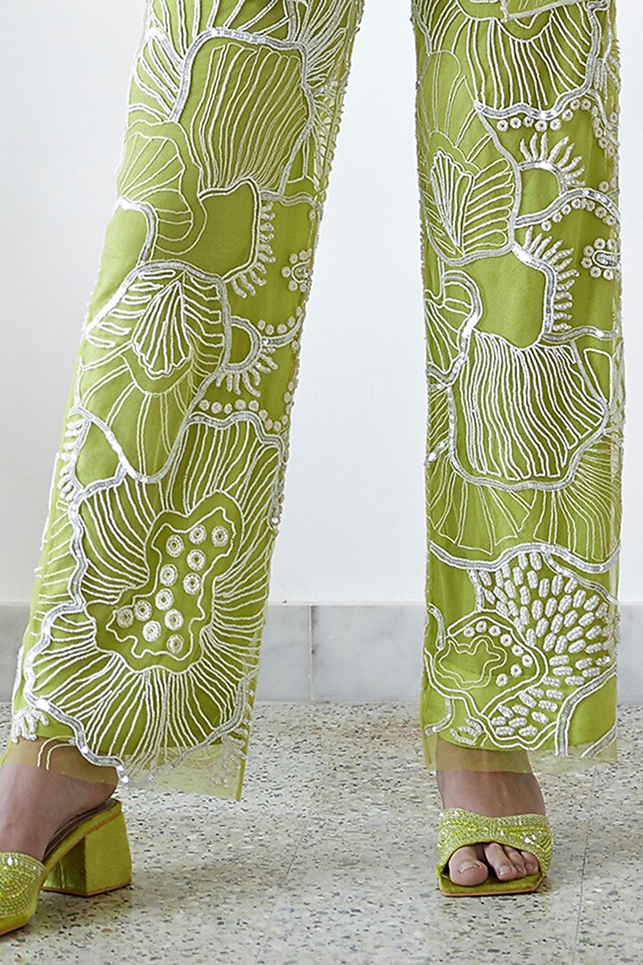 Lime Green Organza Embroidered Co-Ord Set by Mishru at Pernia's Pop Up Shop