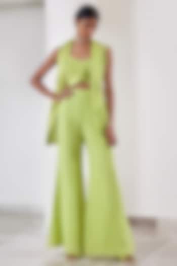 Lime Green Organza Embroidered Blazer Set by Mishru at Pernia's Pop Up Shop