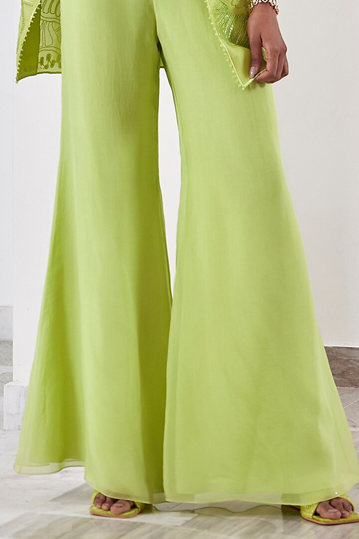 Lime Green Organza Embroidered Blazer Set by Mishru at Pernia's Pop Up Shop