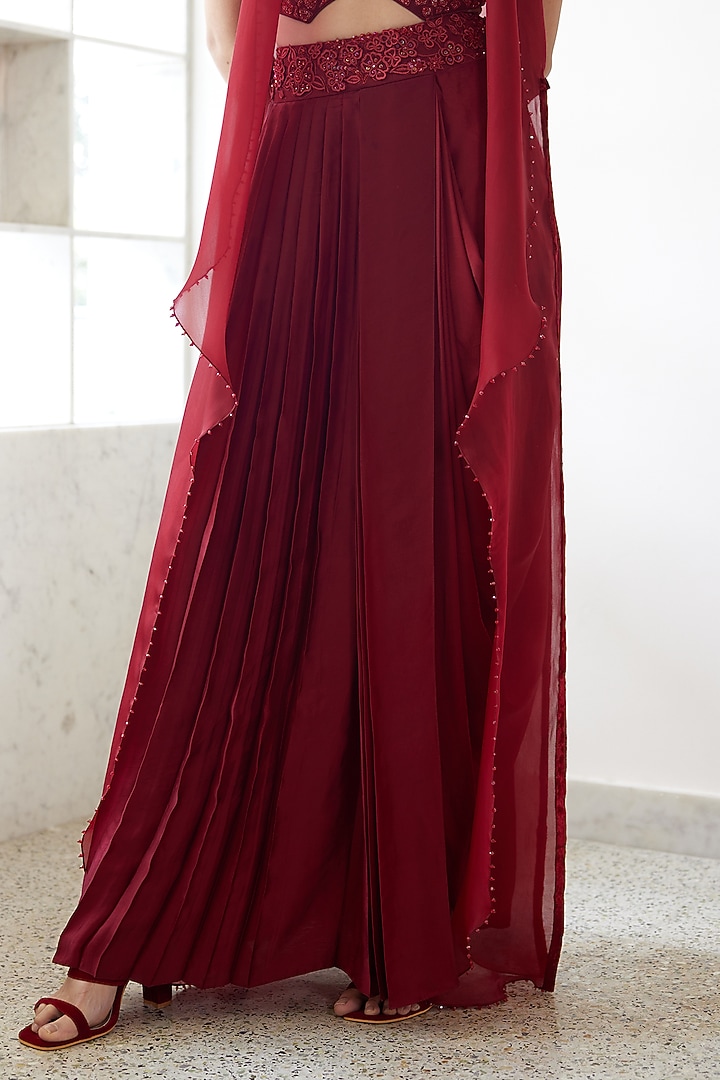 Red Satin Draped Skirt Set by Mishru at Pernia's Pop Up Shop