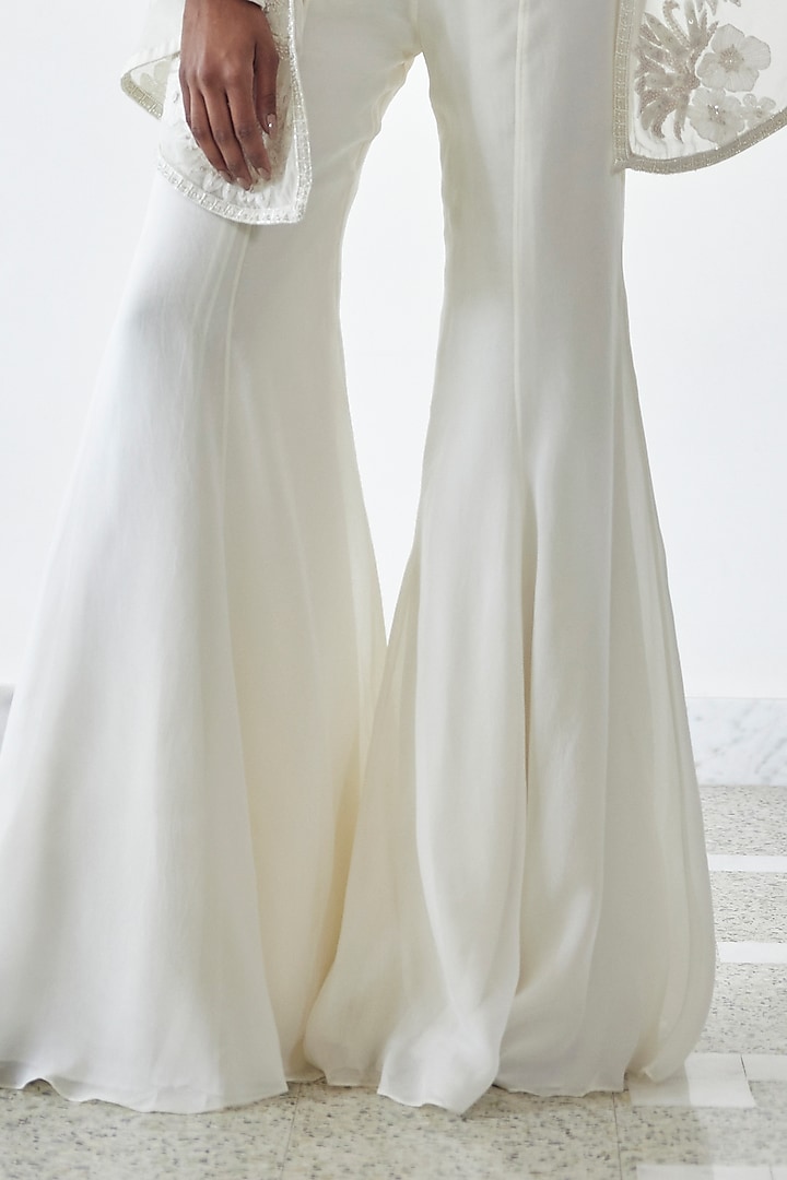 Ivory Organza Embroidered Cape Set by Mishru at Pernia's Pop Up Shop